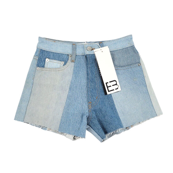 EB DENIM Patchwork Jean Shorts‎ Sz 25 | Upcycled Vintage Look Street Style - Picture 2 of 5